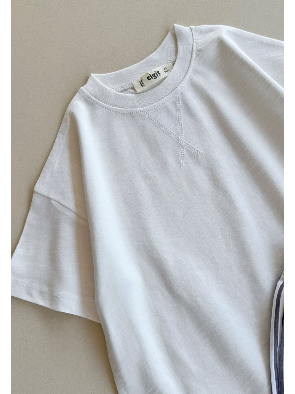 Oversize T-shirt Takım 2-10 Yaş Kırık Beyaz Lacivert Çizgili-2