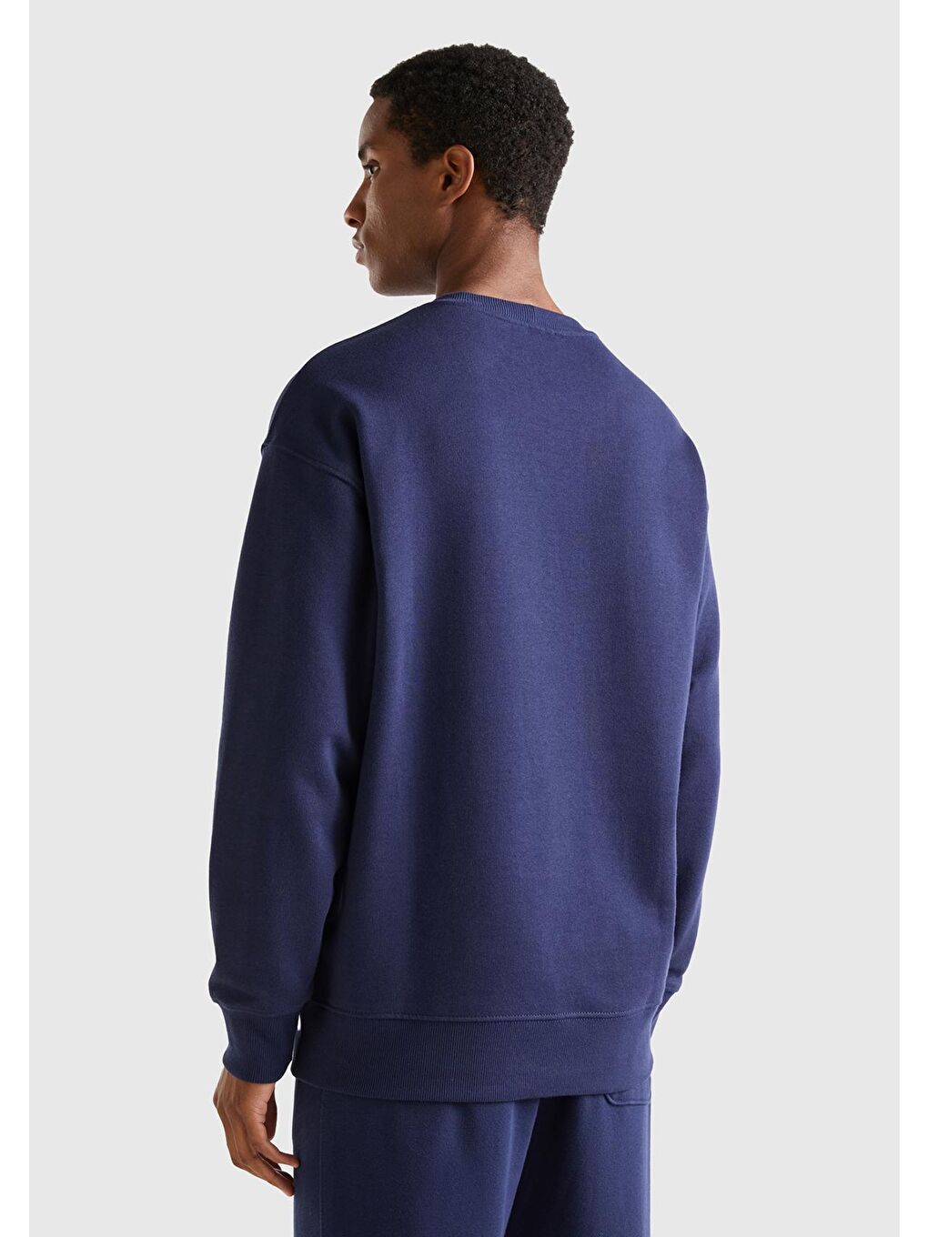 Erkek Lacivert %100 Pamuk Bisiklet Yaka Basic Sweatshirt-2