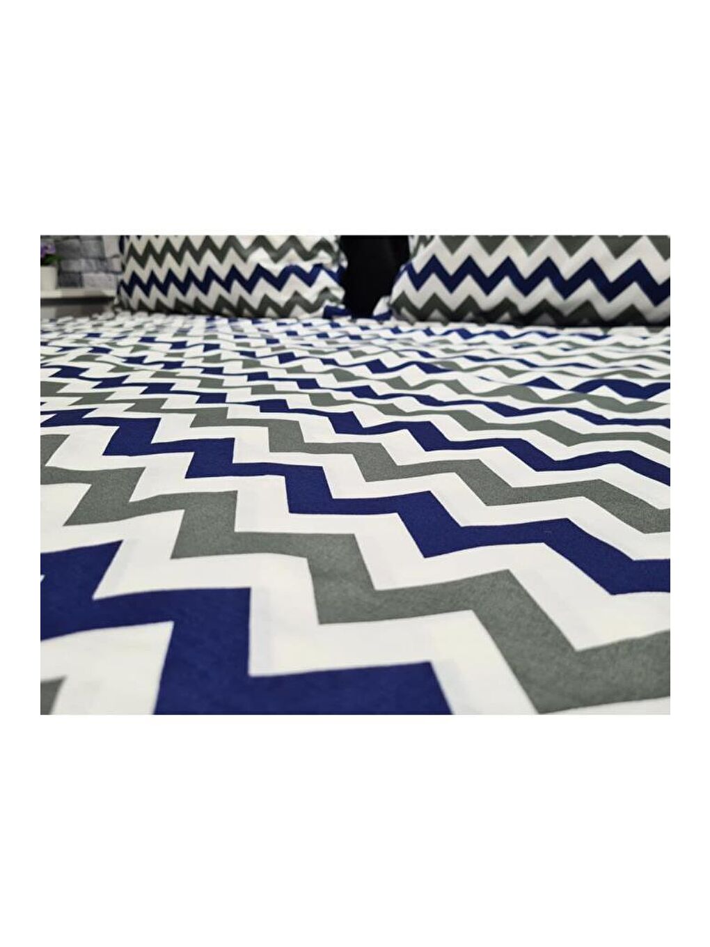 Zigzag Çift Kişilik Nevresim Takımı Lacivert-9