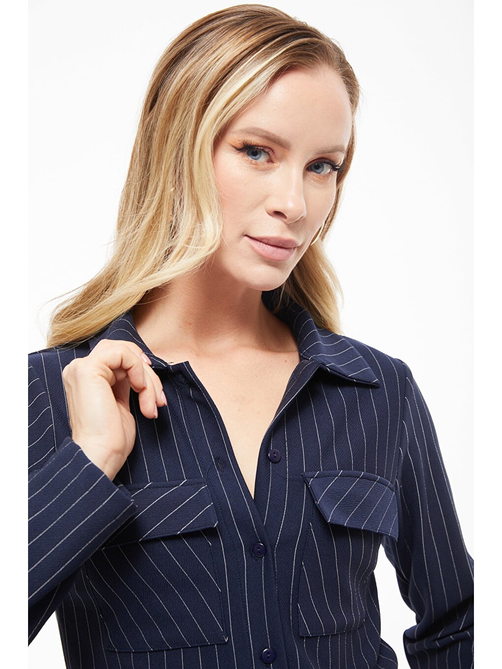 Lacivert Çizgili Çift Cepli Slim Fit 2 Li Takım-1