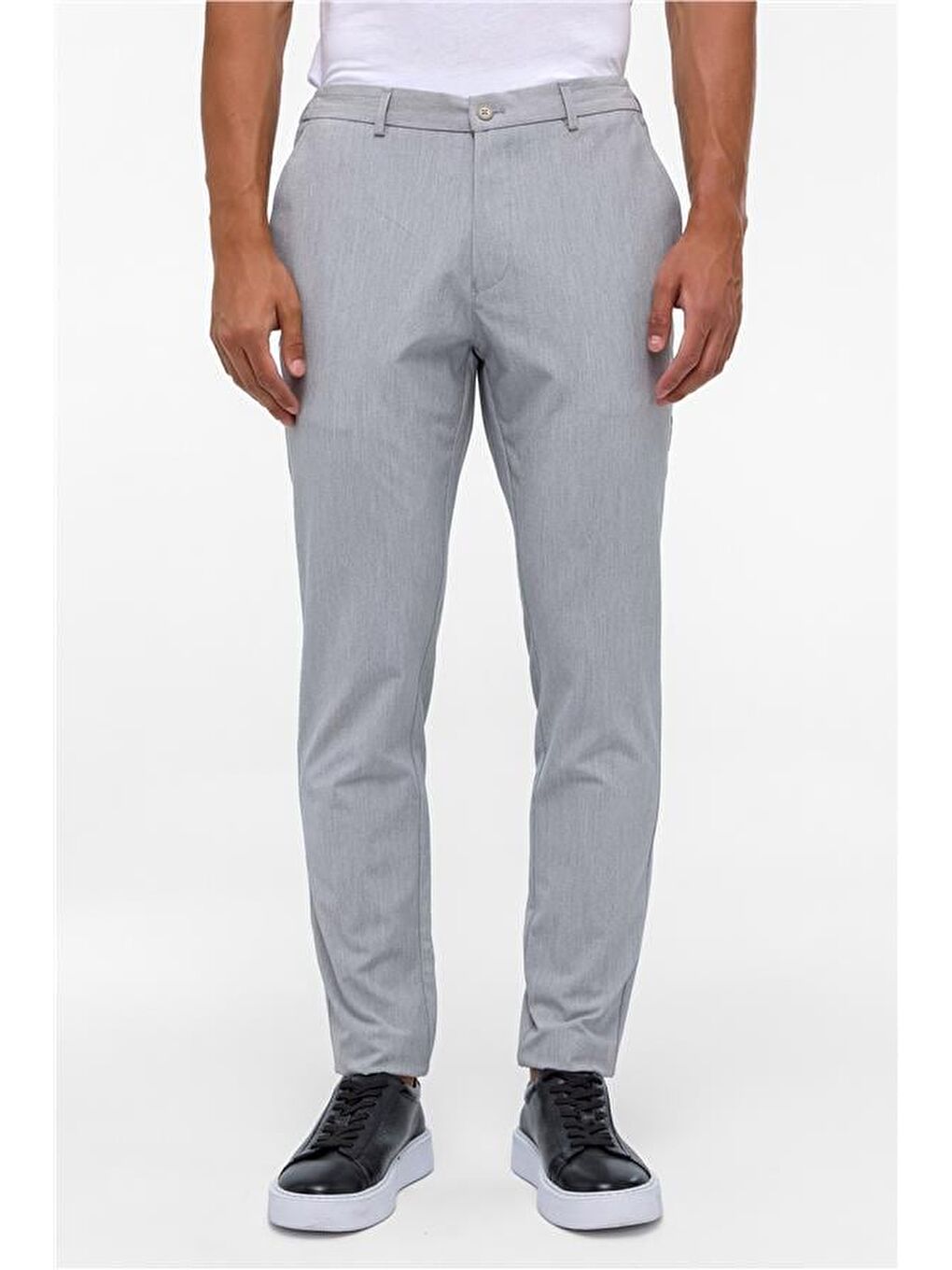 Gri Slim Düz Jogger Pantolon-1