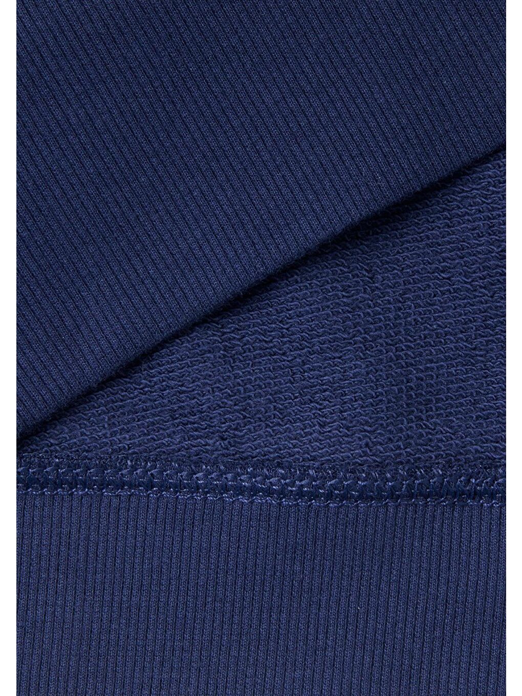Erkek Lacivert %100 Pamuk Bisiklet Yaka Basic Sweatshirt-5