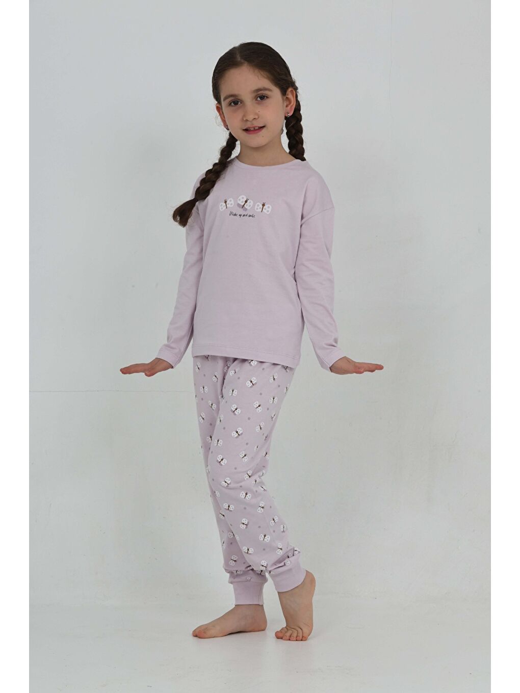 Lila Kız Çocuk Kelebek Baskılı Pijama Takım