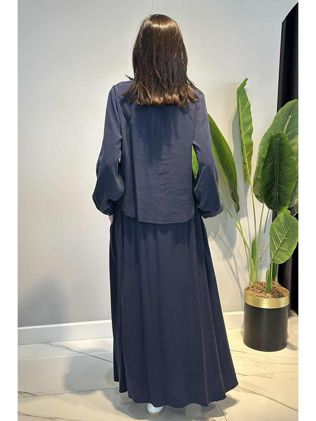 Kristal işlemeli Etekli Modal Takım 918 Lacivert-4