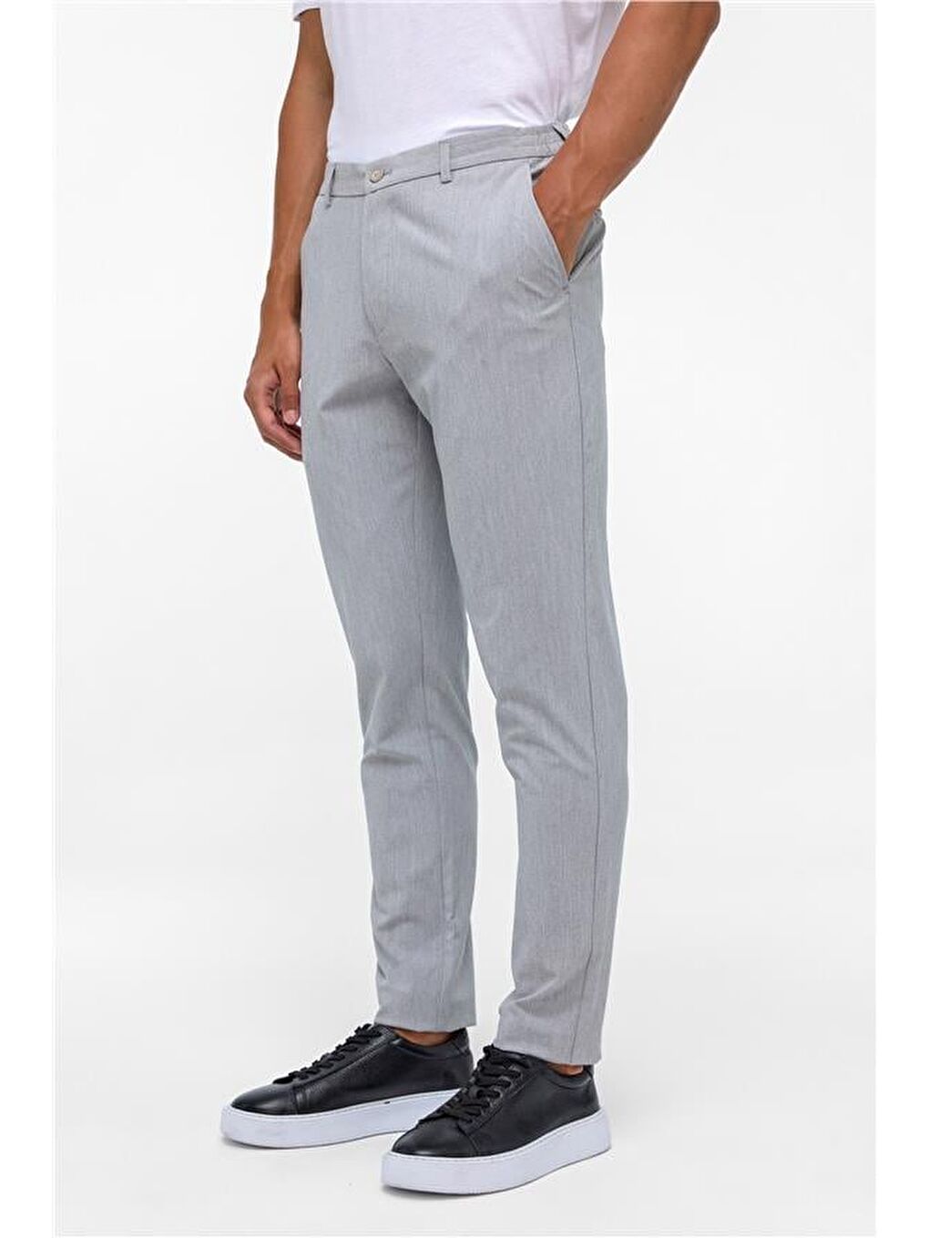 Gri Slim Düz Jogger Pantolon-2