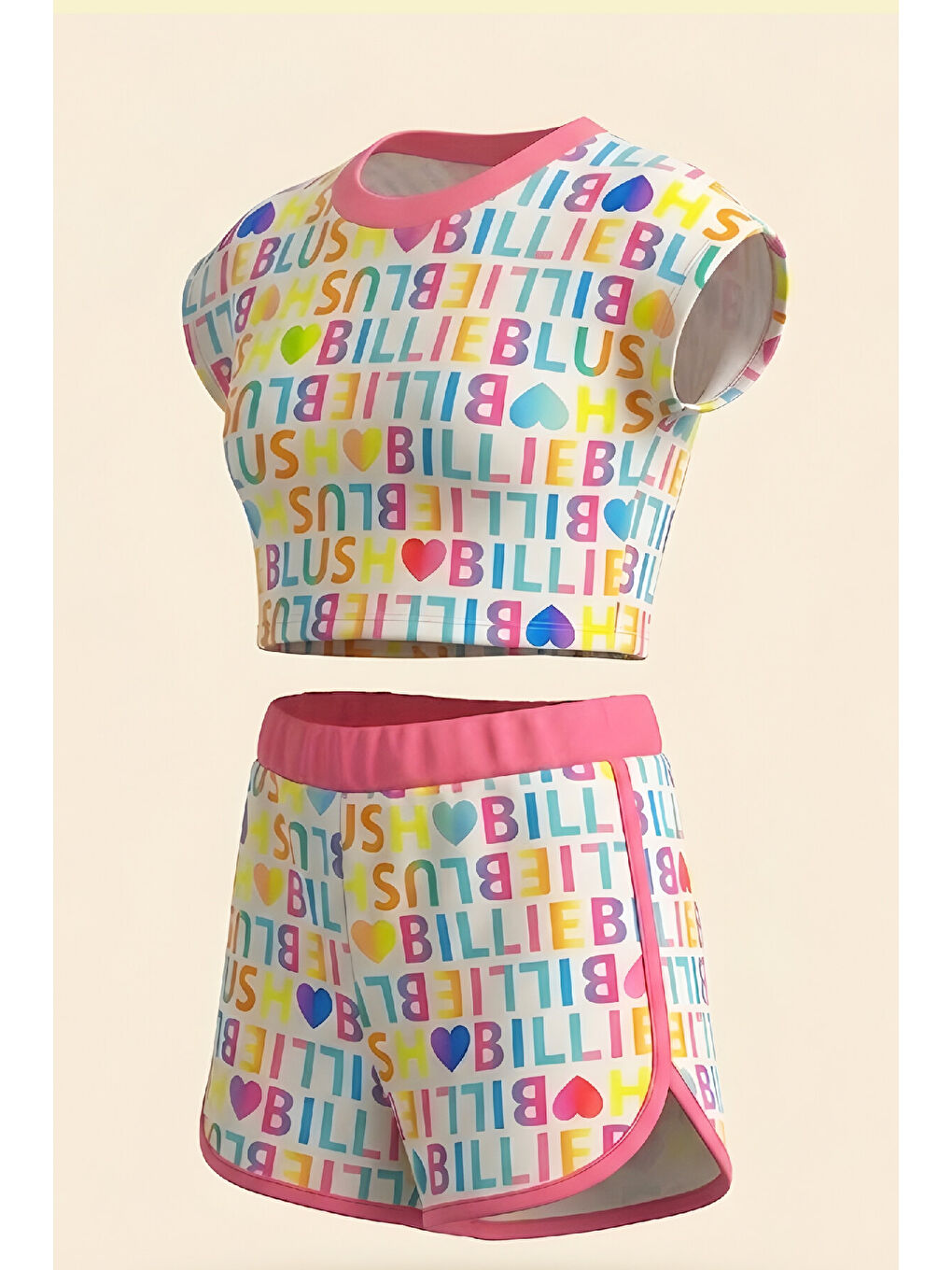 Karışık Kız Çocuk Mayo Takımı-Kısa Kollu Yazı Baskılı ve Şortlu 5-14 Yaş 12625B-1