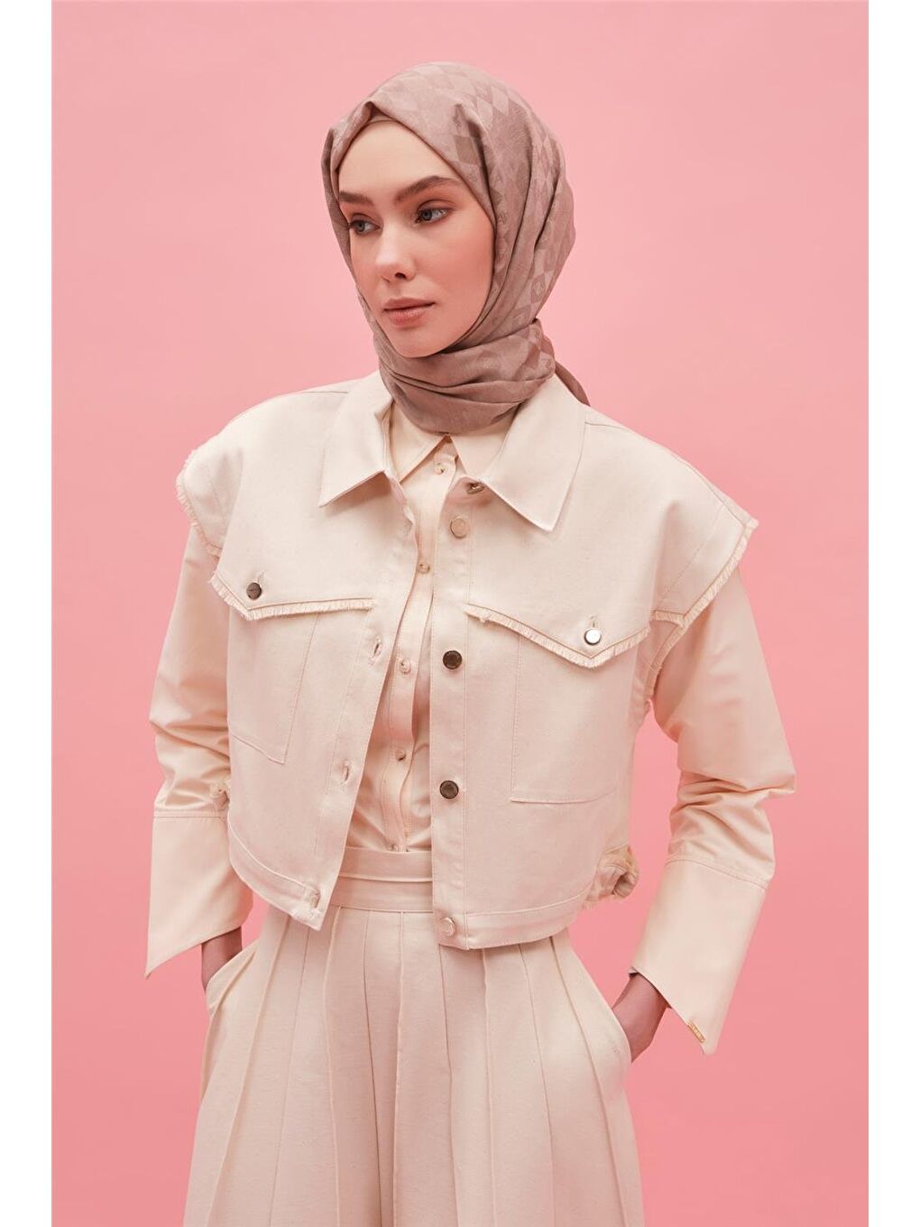 Ekru Püskül Detaylı Beli Daralabilen Yelek 25Y4502 Naturel-2