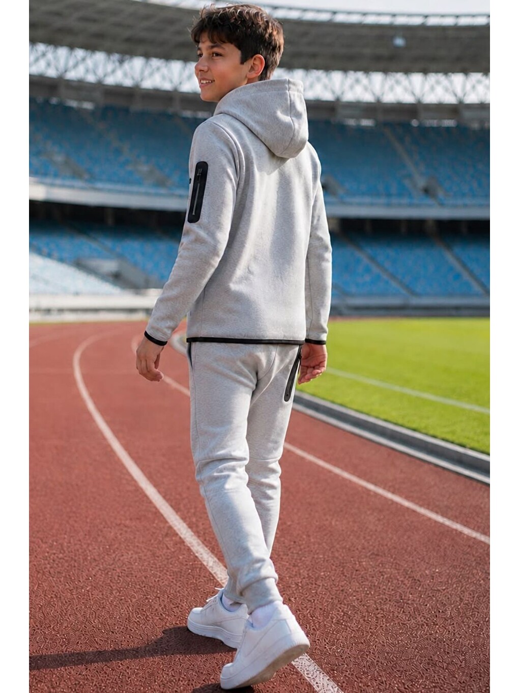 Gri Erkek Çocuk Tech Fleece Double Face Yeni Sezon Eşofman Takımı Esf7020-5