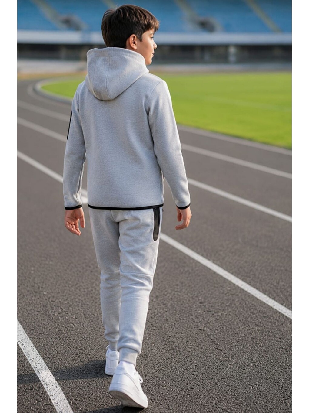 Gri Erkek Çocuk Tech Fleece Double Face Yeni Sezon Eşofman Takımı Esf7020-6