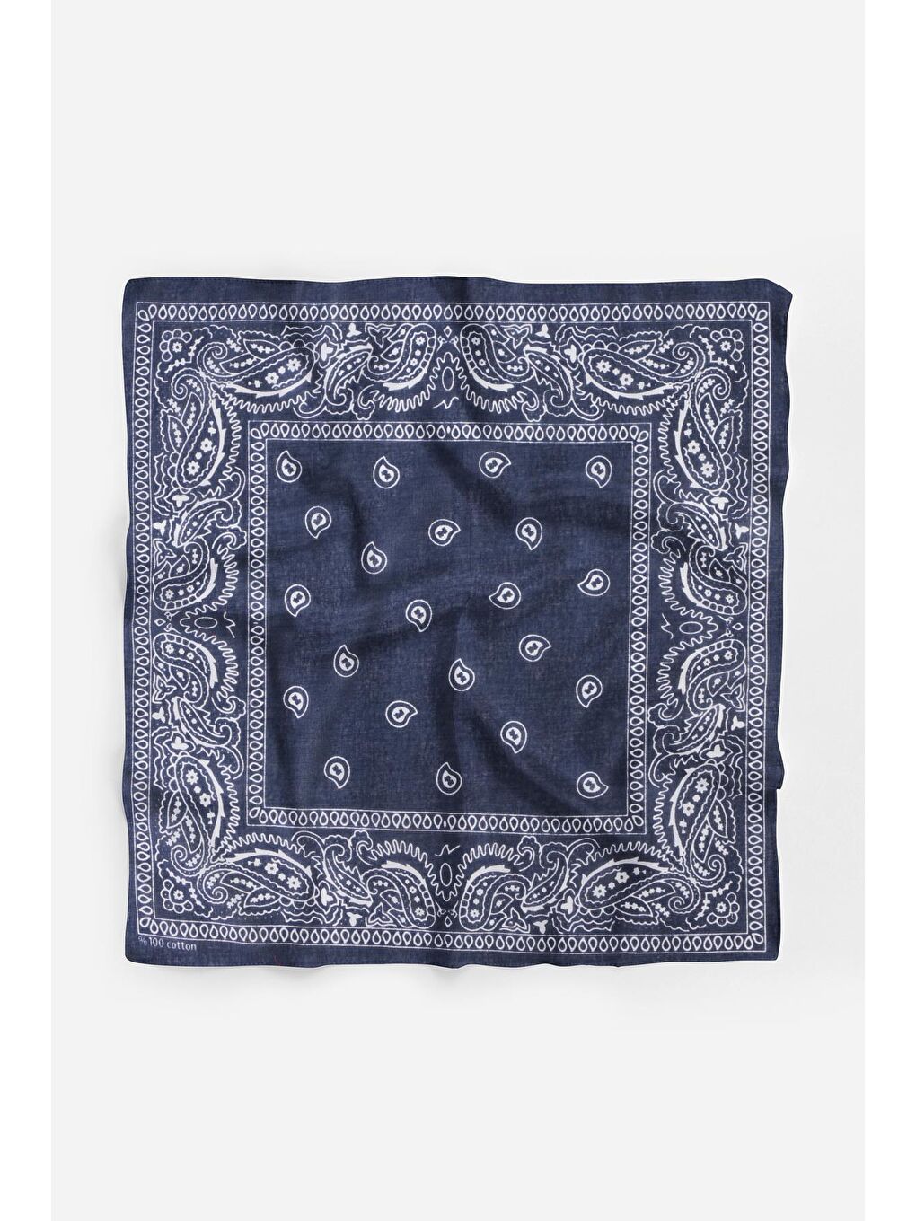 Lacivert Şal Desenli Kare Pamuk Bandana Fular