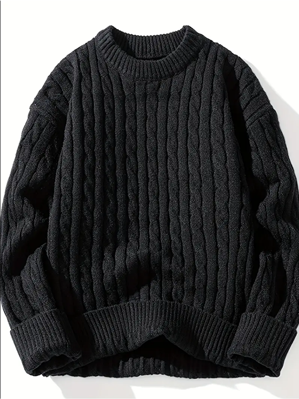 Siyah Erkek Regular Fit Örgülü Bisiklet Yaka Triko Kazak