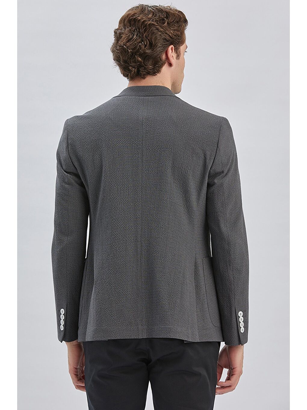 Koyu Antrasit Desenli Kırlangıç Yaka Elastanlı 6 Drop Slim Fit Dar Kesim Casual Ceket 1002240155-5