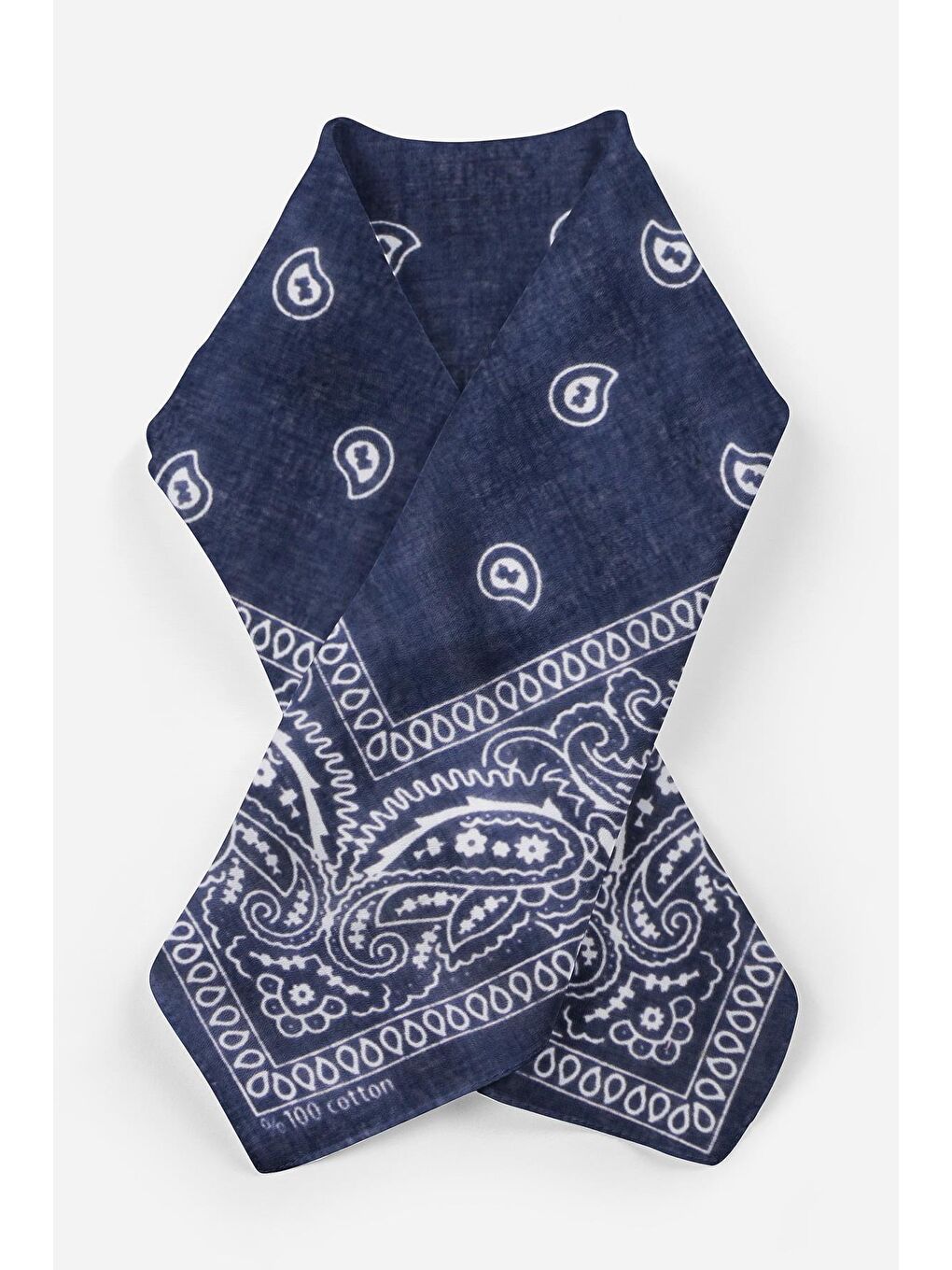 Lacivert Şal Desenli Kare Pamuk Bandana Fular-1