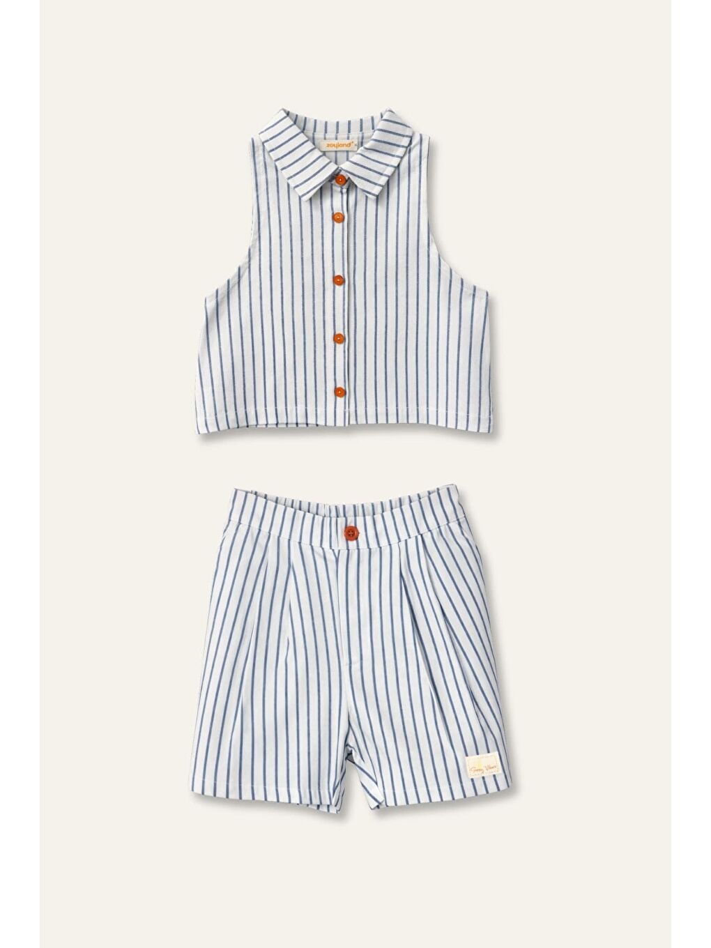 Kız Çocuk Gömlek Yaka Bluz Ve Şort Takım - Mavi