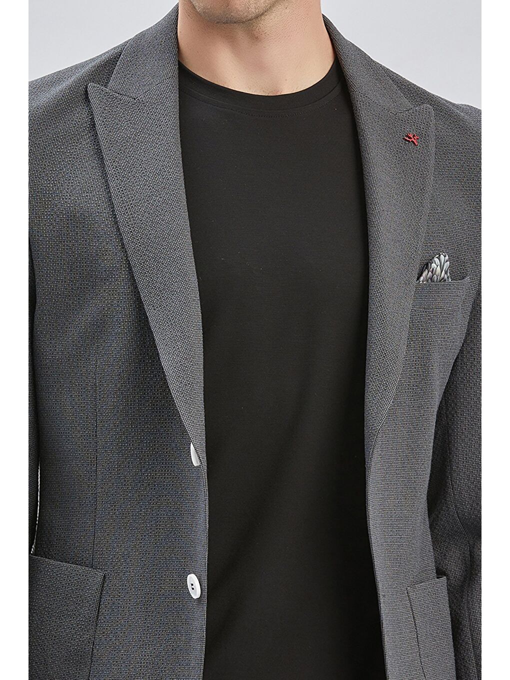 Koyu Antrasit Desenli Kırlangıç Yaka Elastanlı 6 Drop Slim Fit Dar Kesim Casual Ceket 1002240155-6