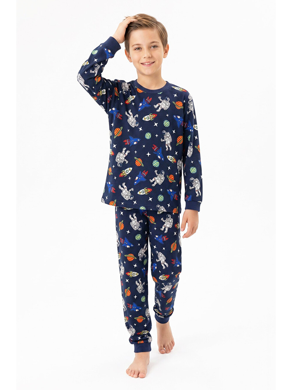 Lacivert %100 Pamuk Erkek Çocuk Pijama Takımı 8-13 Yaş 12735ıs-1