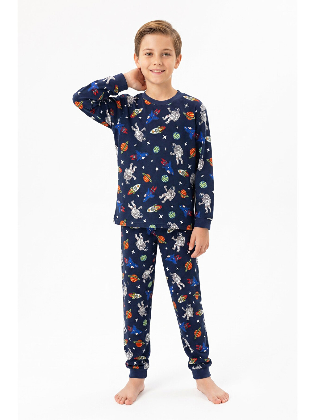 Lacivert %100 Pamuk Erkek Çocuk Pijama Takımı 8-13 Yaş 12735ıs-2
