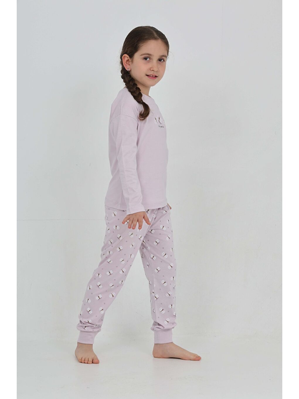Lila Kız Çocuk Kelebek Baskılı Pijama Takım-2