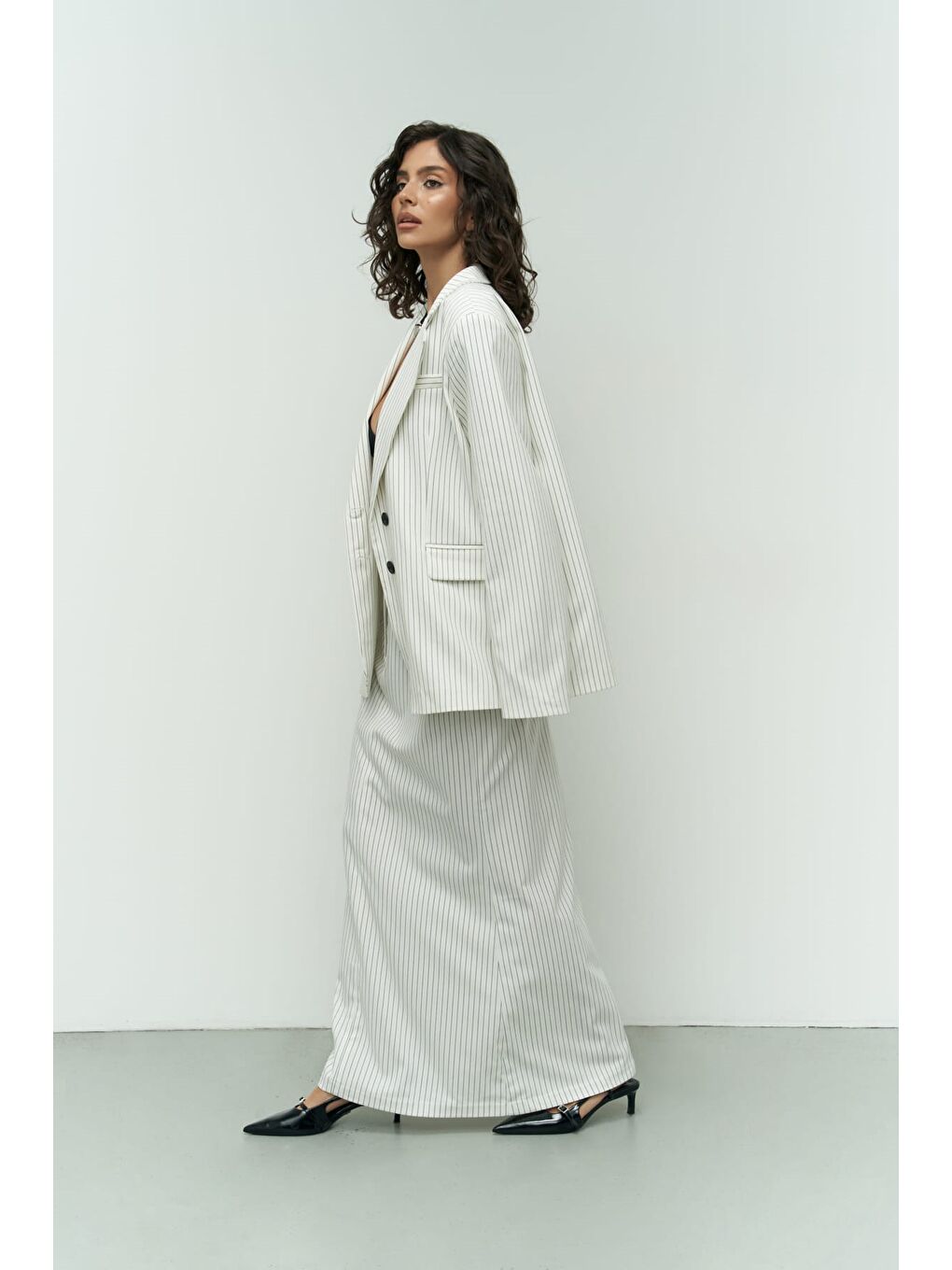 Bruno Çizgili Ekru Blazer