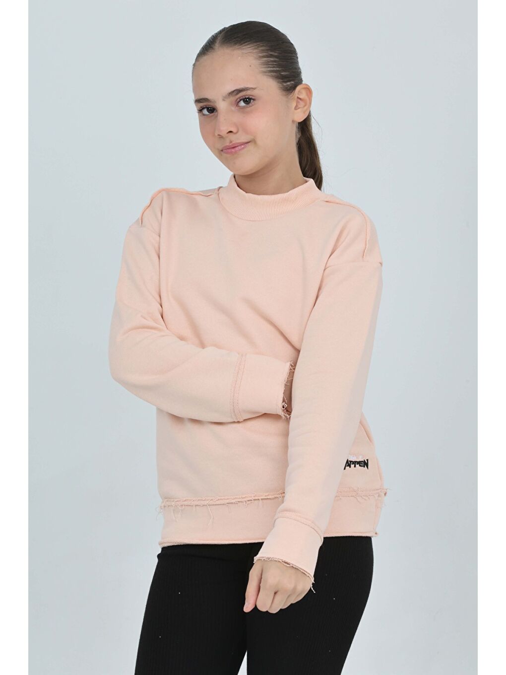 Pembe Kız Çocuk Happen Nakışlı Sweatshırt