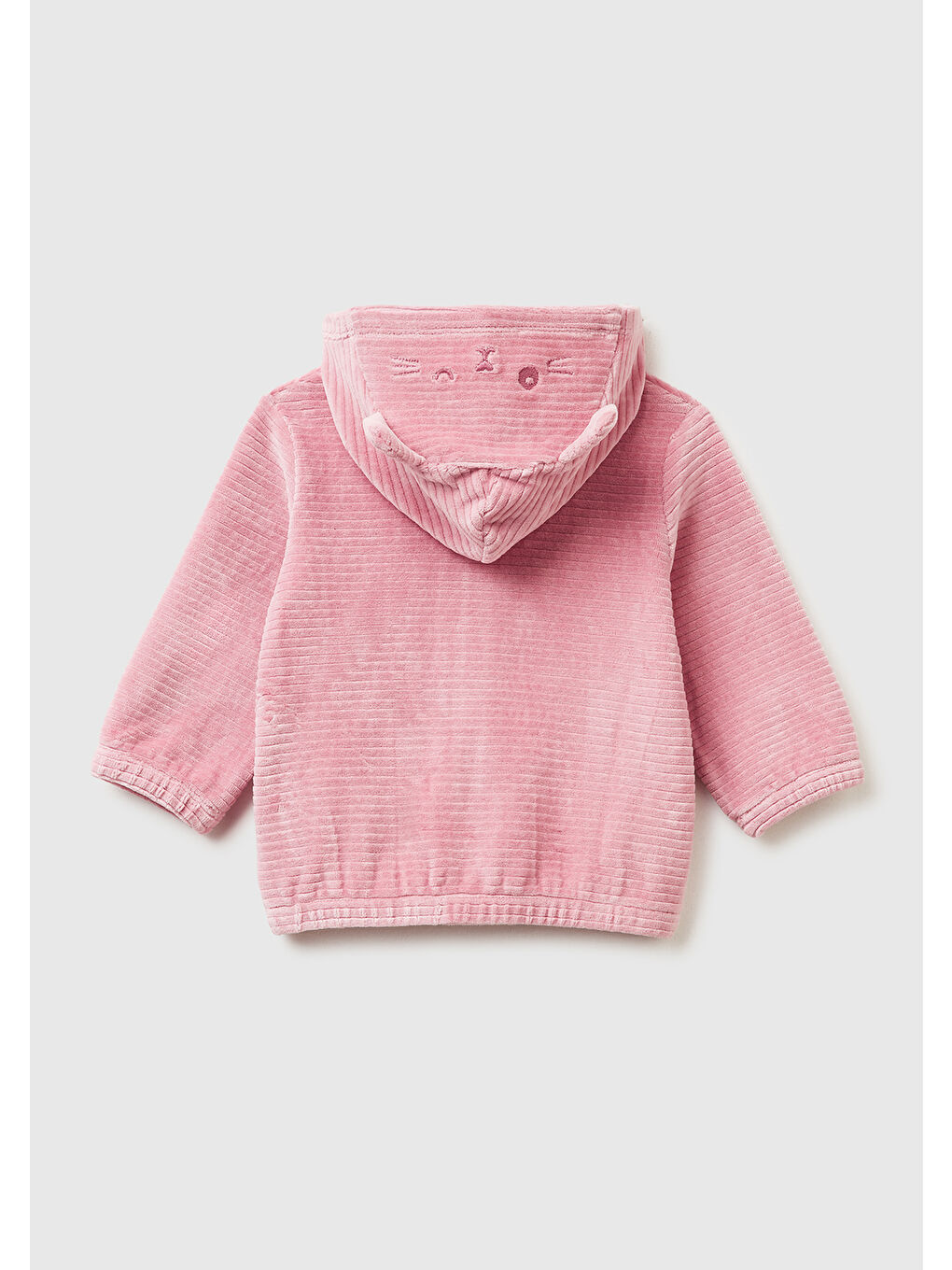 Pembe Bebek Gül Kurusu Nervür Desenli İşlemeli Kulaklı Kapüşonlu Sweatshirt-1