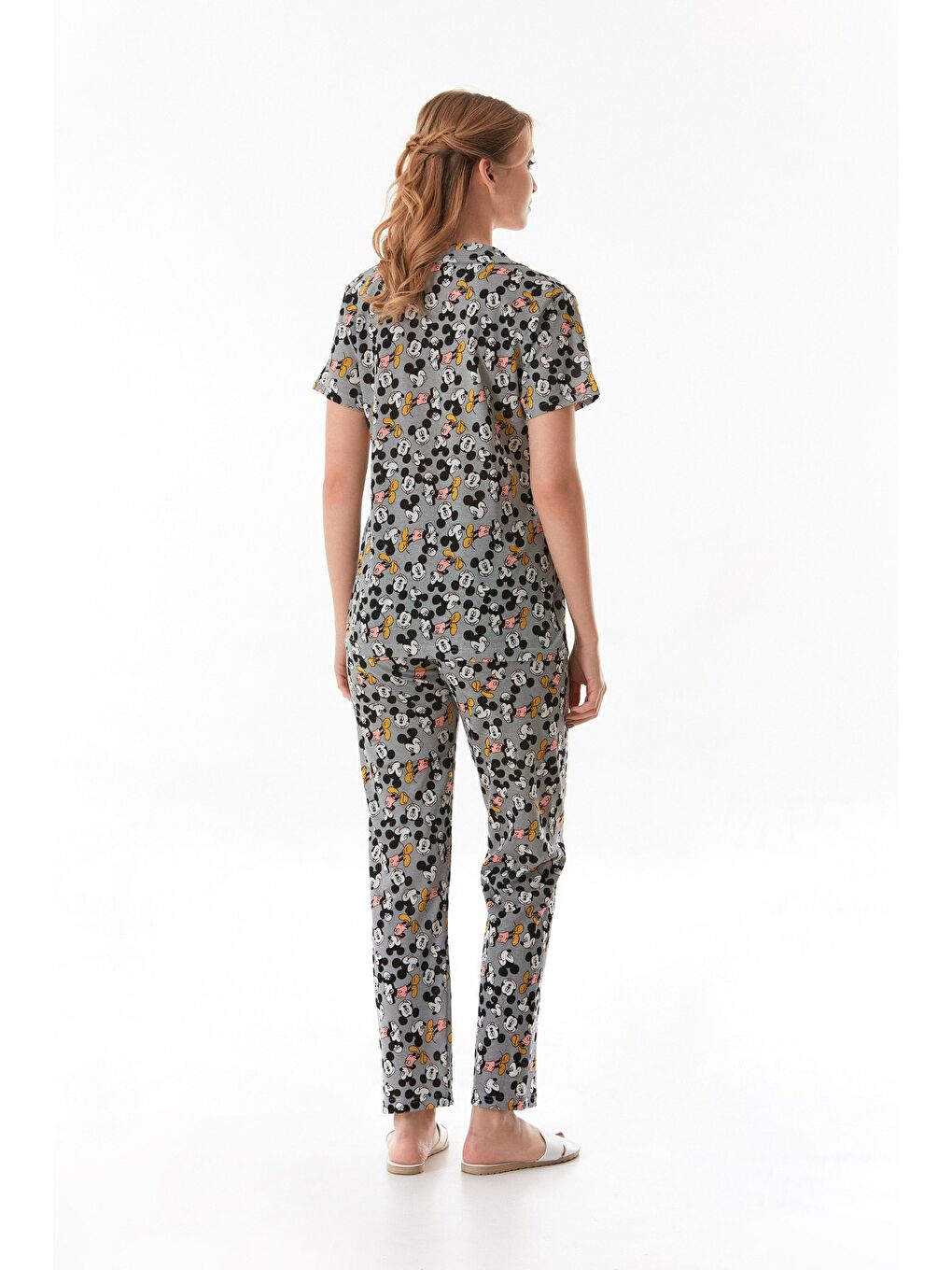 Gri Karakter Baskılı Gömlek Yaka Pijama Takımı-3