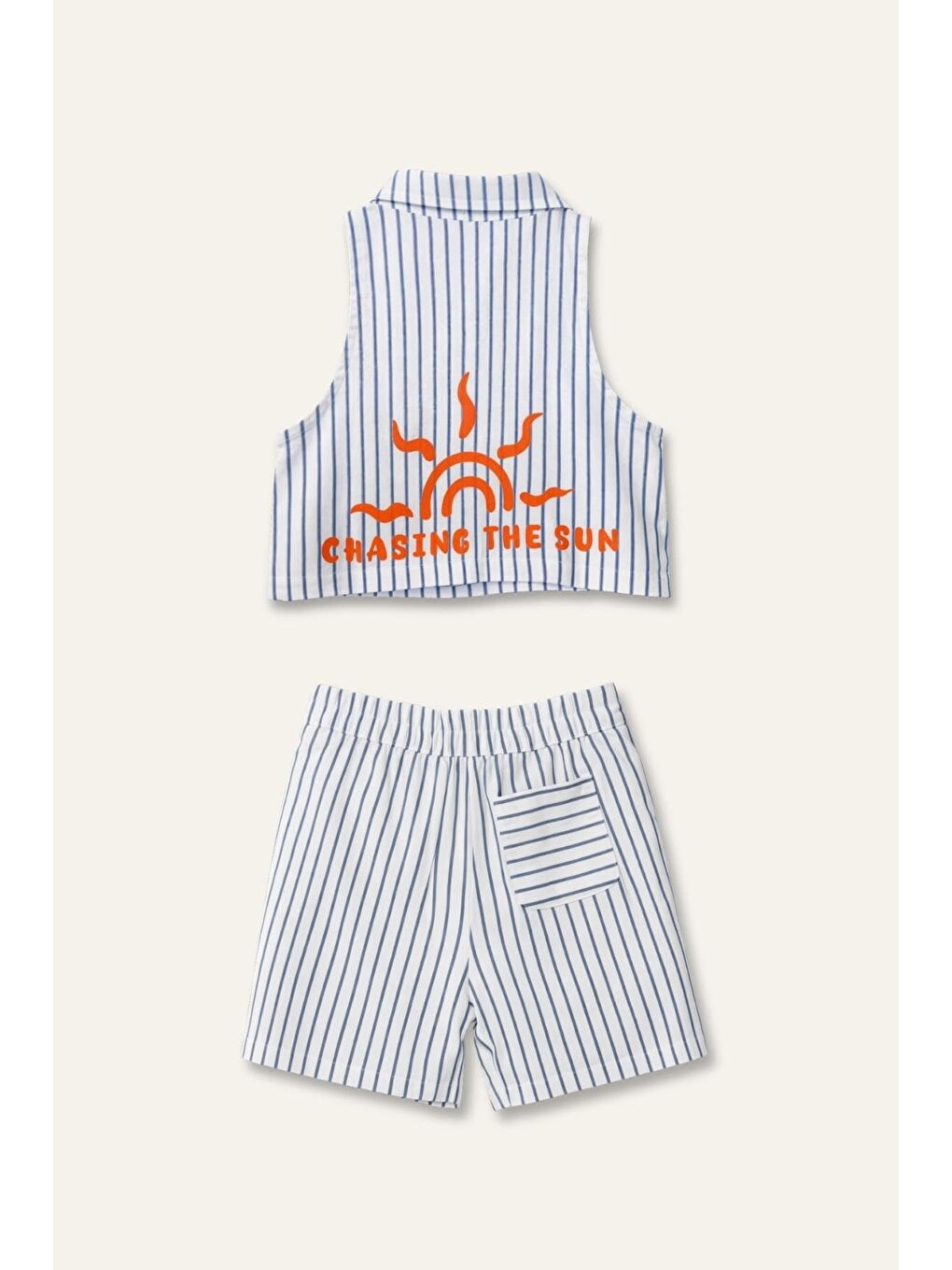 Kız Çocuk Gömlek Yaka Bluz Ve Şort Takım - Mavi-1