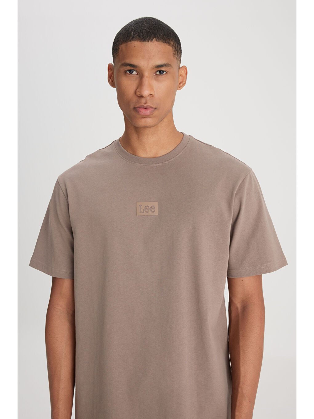 Bej Loose Fit Rahat Kesim Bisiklet Yaka %100 Pamuk Taş Rengi Tişört-3