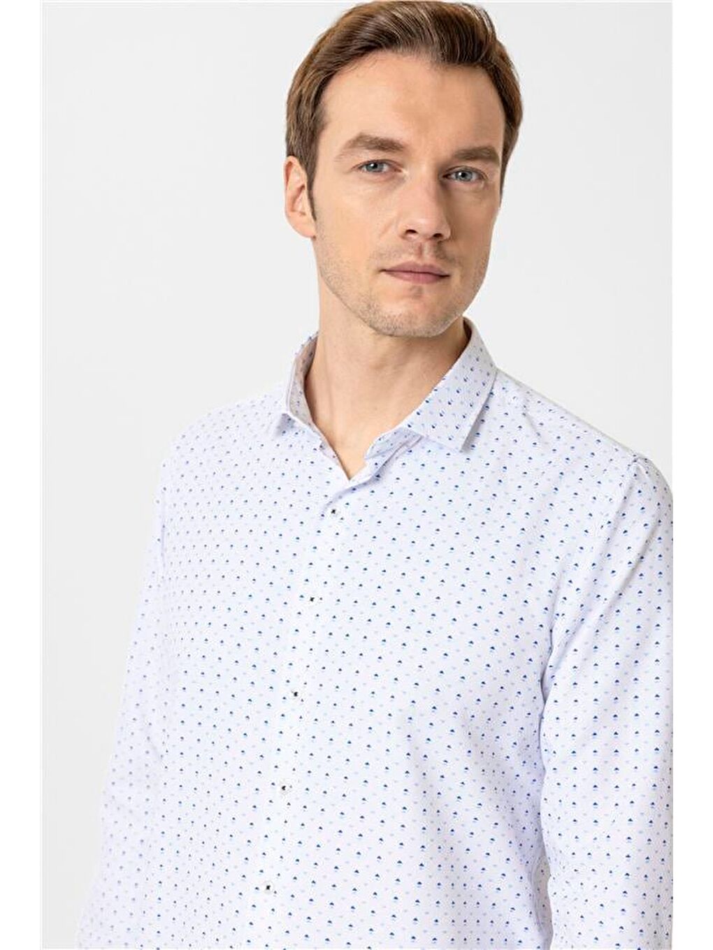 Mavi Slim Baskılı Klasik Yaka Gömlek-2