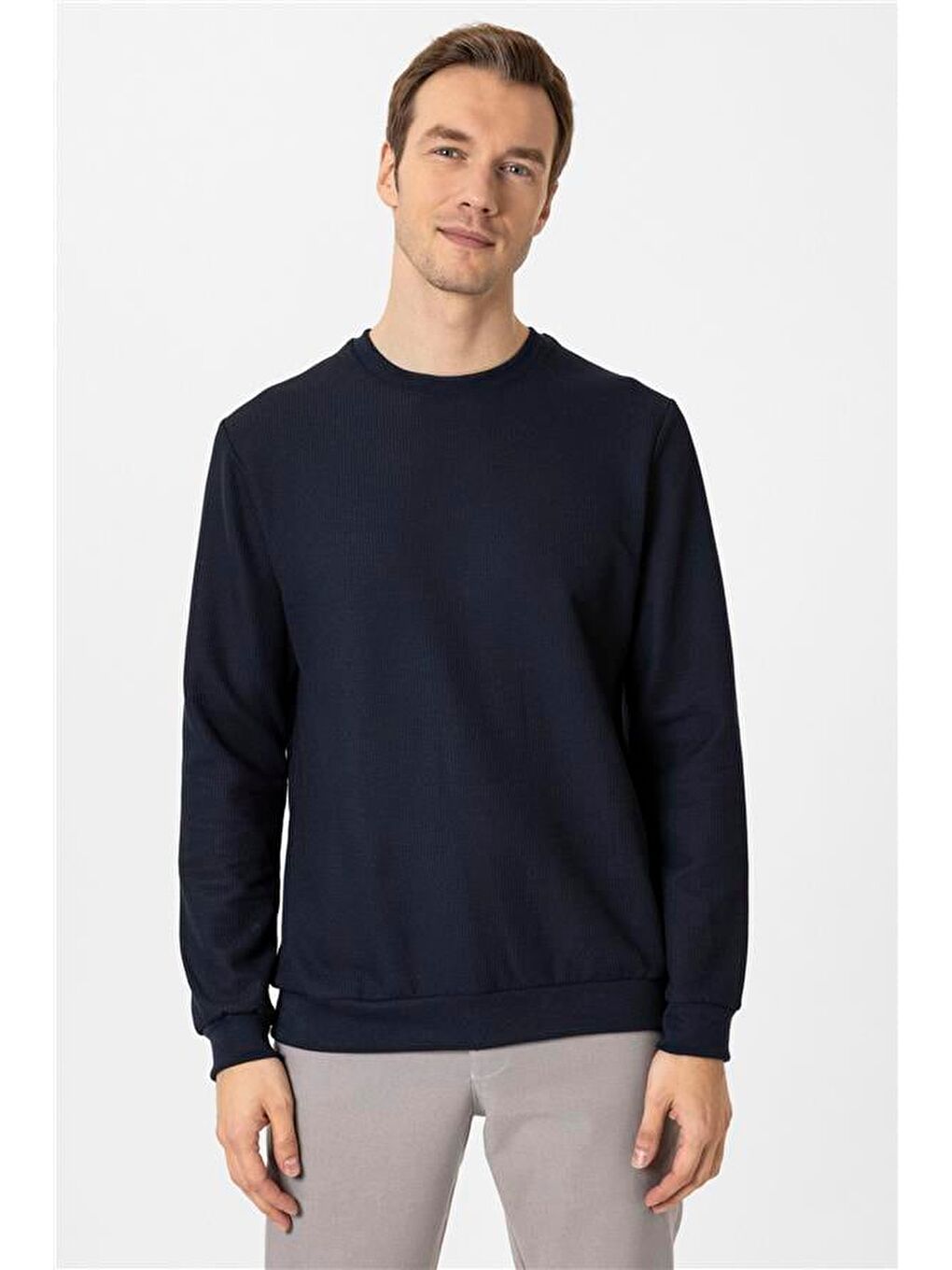 Lacivert Regular Armürlü Bisiklet Yaka Triko-1