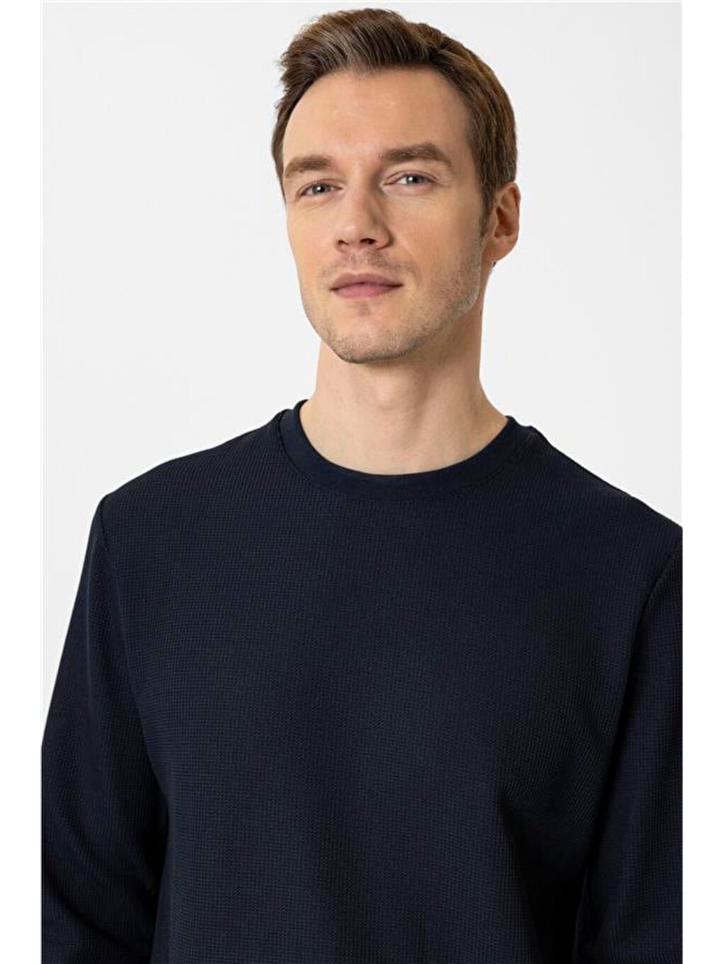 Lacivert Regular Armürlü Bisiklet Yaka Triko-2