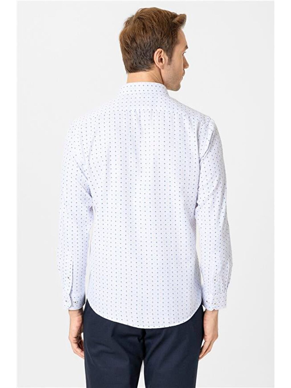 Mavi Slim Baskılı Klasik Yaka Gömlek-3