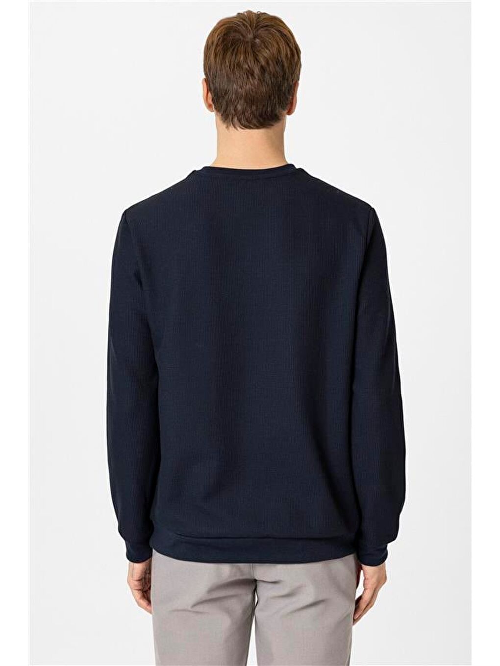 Lacivert Regular Armürlü Bisiklet Yaka Triko-3