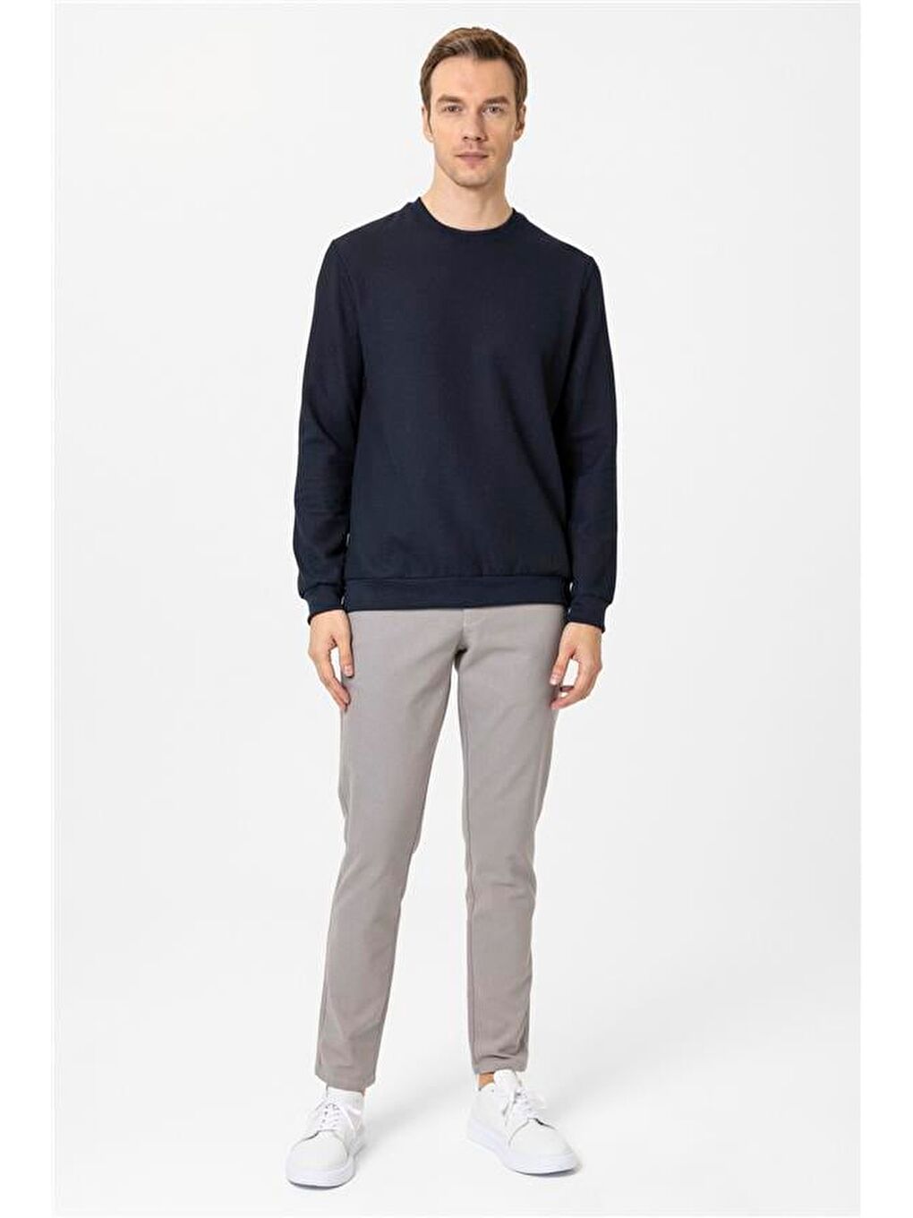 Lacivert Regular Armürlü Bisiklet Yaka Triko-4