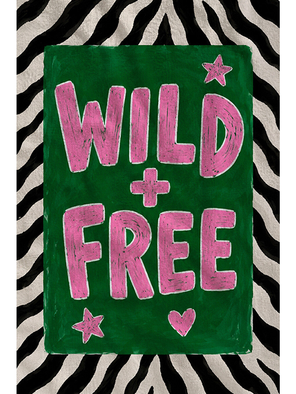 Siyah Pop Art Wild Free Yazılı Zebra Desenli 70x150 Plaj Havlusu - Dijital Baskılı Banyo Havlusu-2