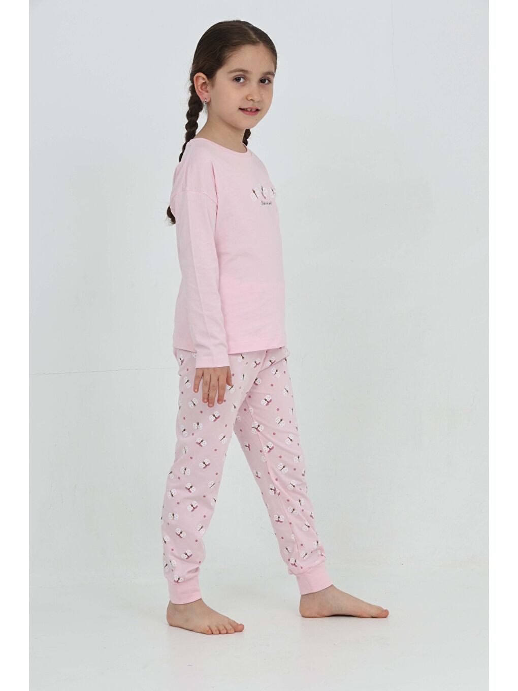 Pembe Kız Çocuk Kelebek Baskılı Pijama Takım-6