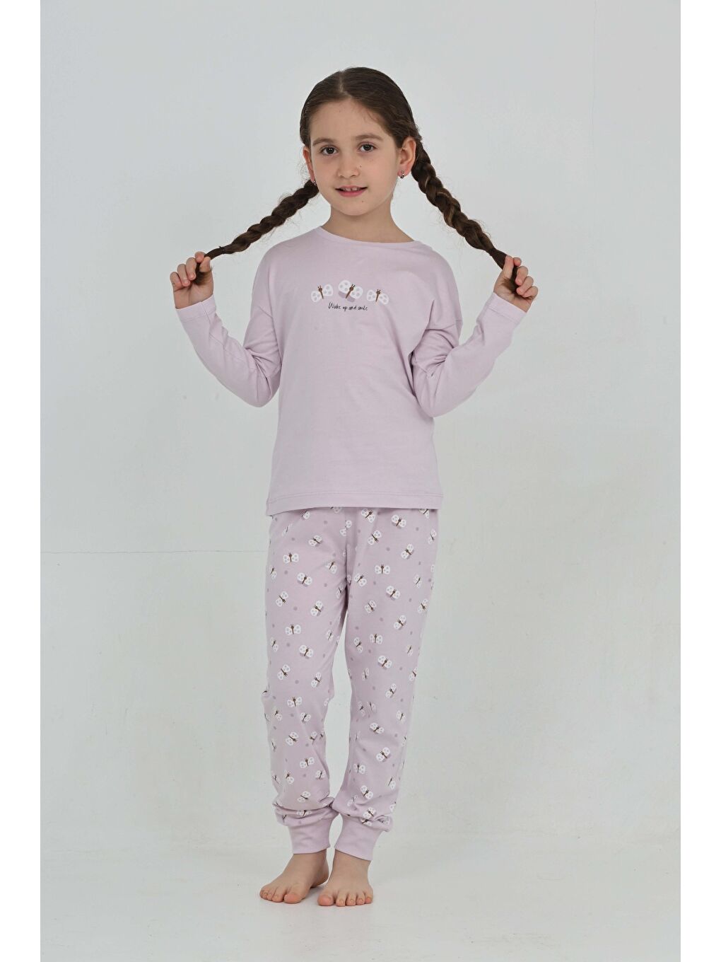 Lila Kız Çocuk Kelebek Baskılı Pijama Takım-3
