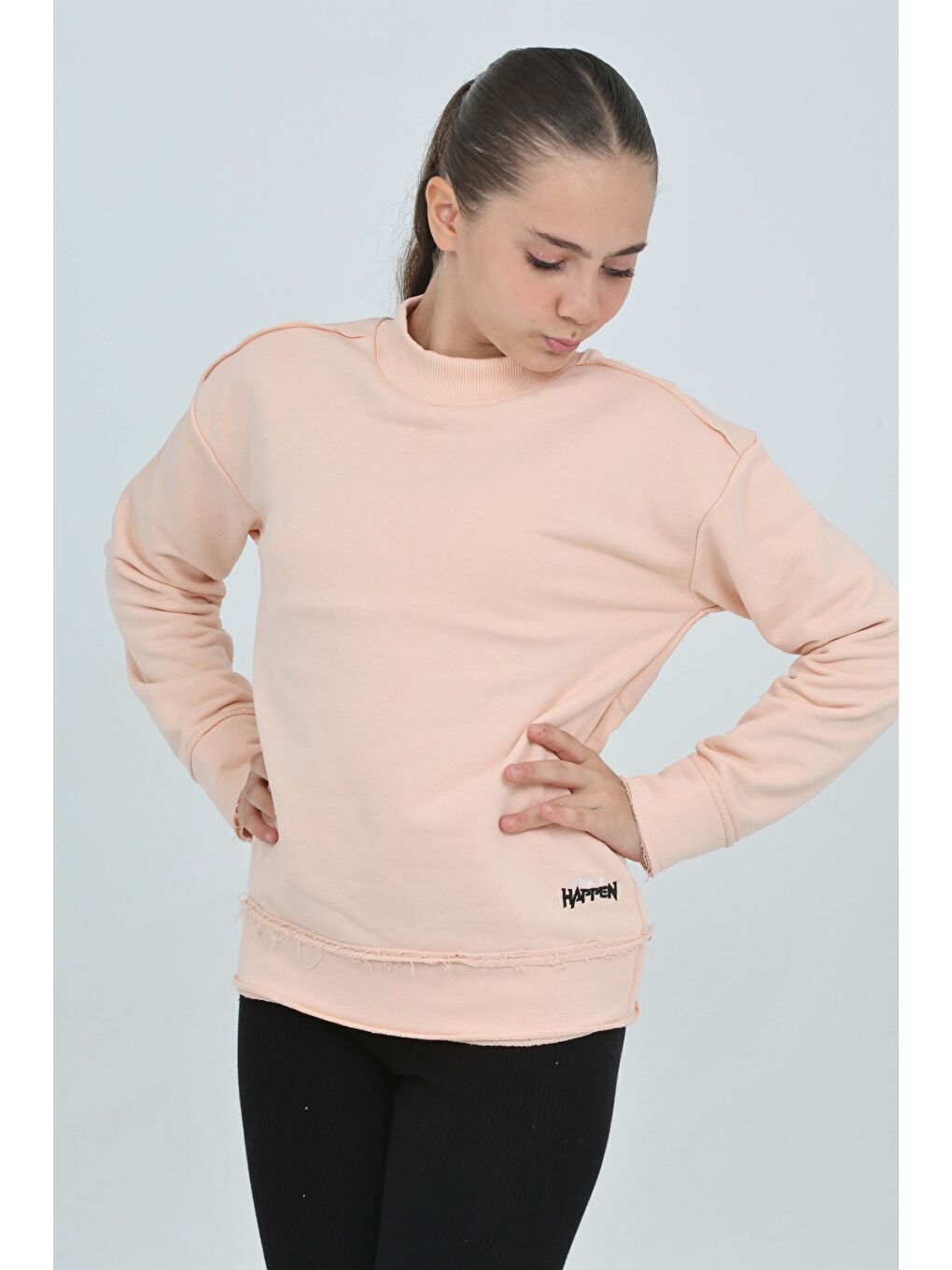 Pembe Kız Çocuk Happen Nakışlı Sweatshırt-1