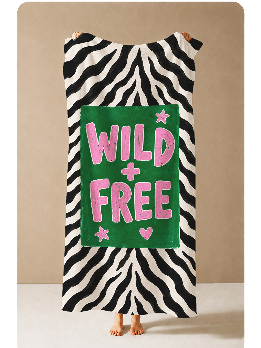 Siyah Pop Art Wild Free Yazılı Zebra Desenli 70x150 Plaj Havlusu - Dijital Baskılı Banyo Havlusu-4