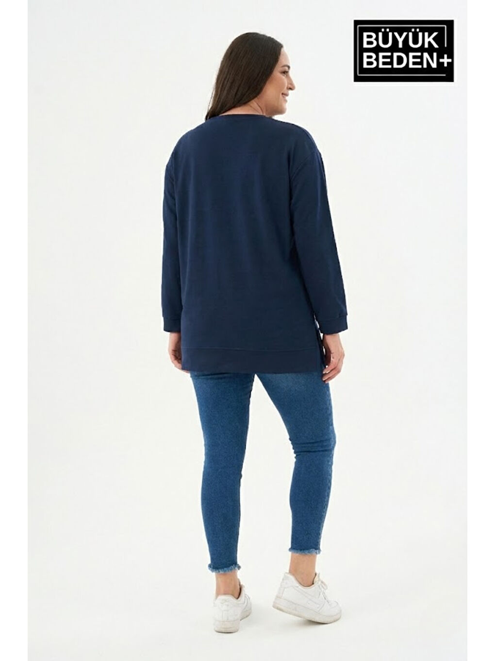 Lacivert Kadın Tunik Büyük Beden Capri Island Baskılı ince Sweatshırt SPR26BTK990-1-1