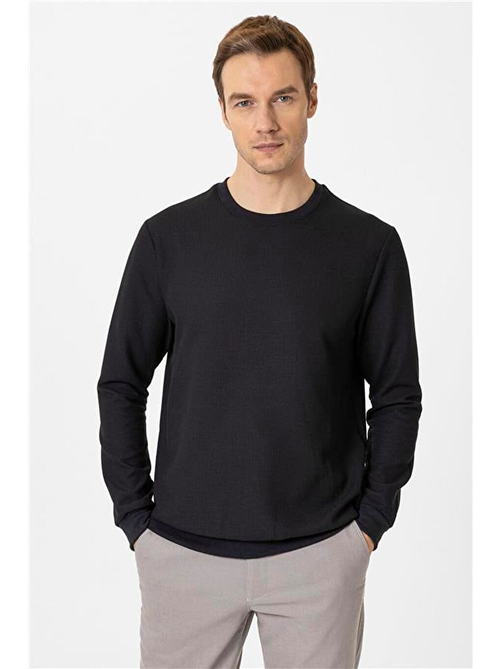 Siyah Regular Armürlü Bisiklet Yaka Triko