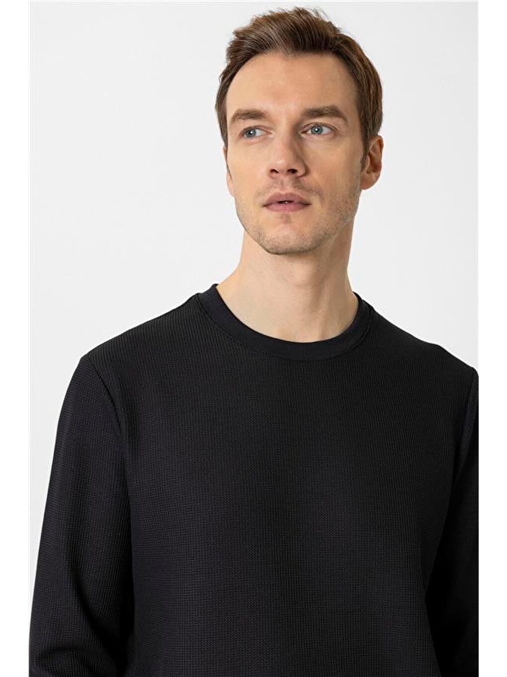 Siyah Regular Armürlü Bisiklet Yaka Triko-1