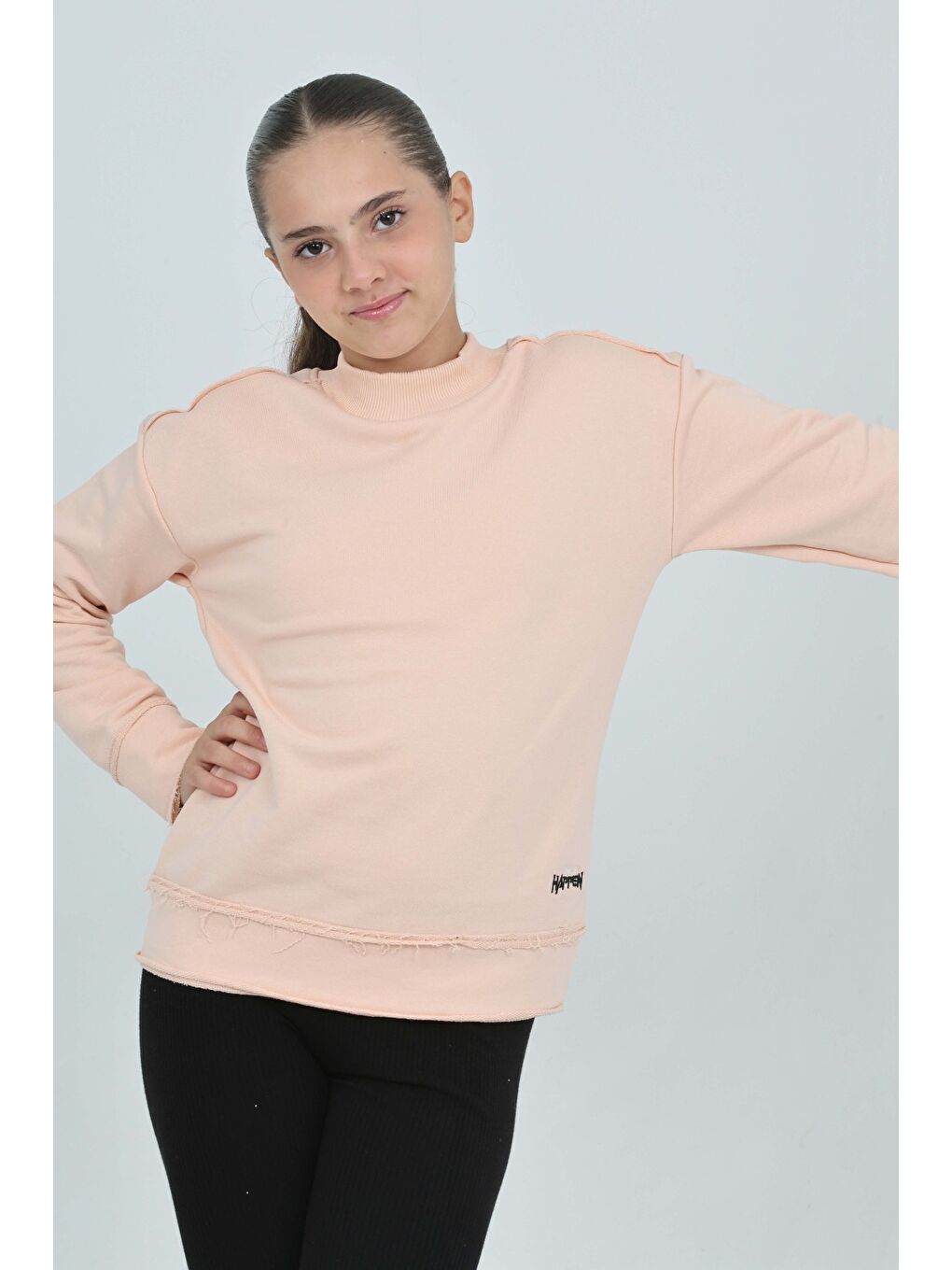 Pembe Kız Çocuk Happen Nakışlı Sweatshırt-2