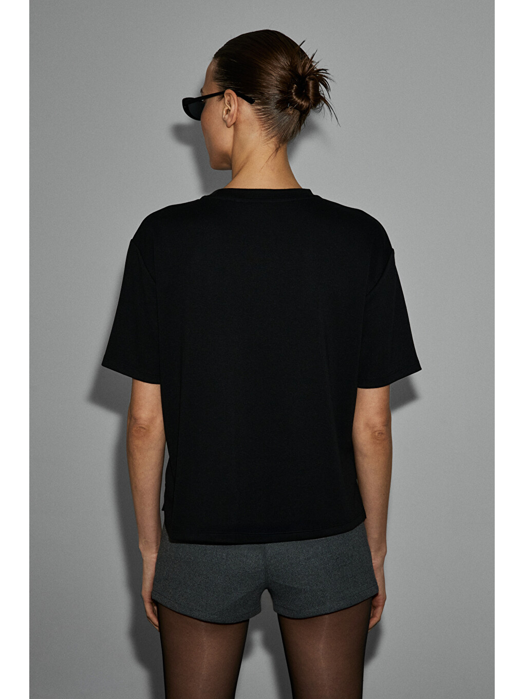 Siyah COLENA Kadın Organik Pamuklu Bisiklet Yaka Oversize Fit Kısa Kollu SİYAH T-Shirt-4