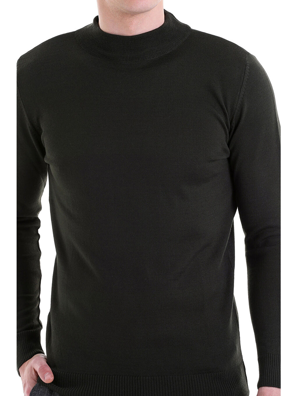 Haki Siyah Comfort Fit Düz Yarım Balıkçı Yaka Yünlü Kazak