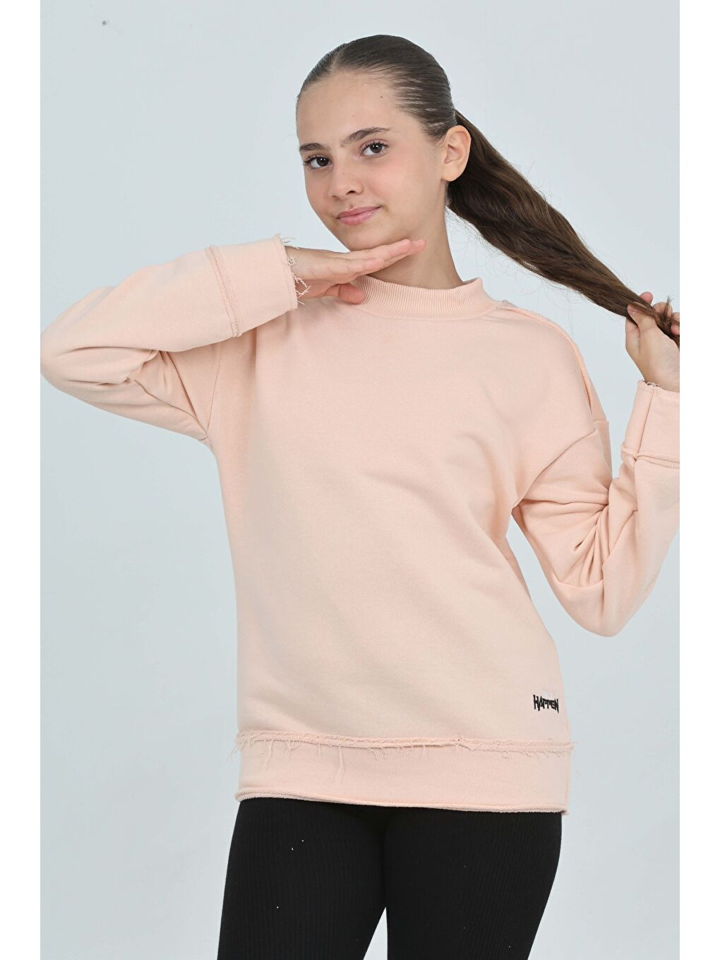 Pembe Kız Çocuk Happen Nakışlı Sweatshırt-3