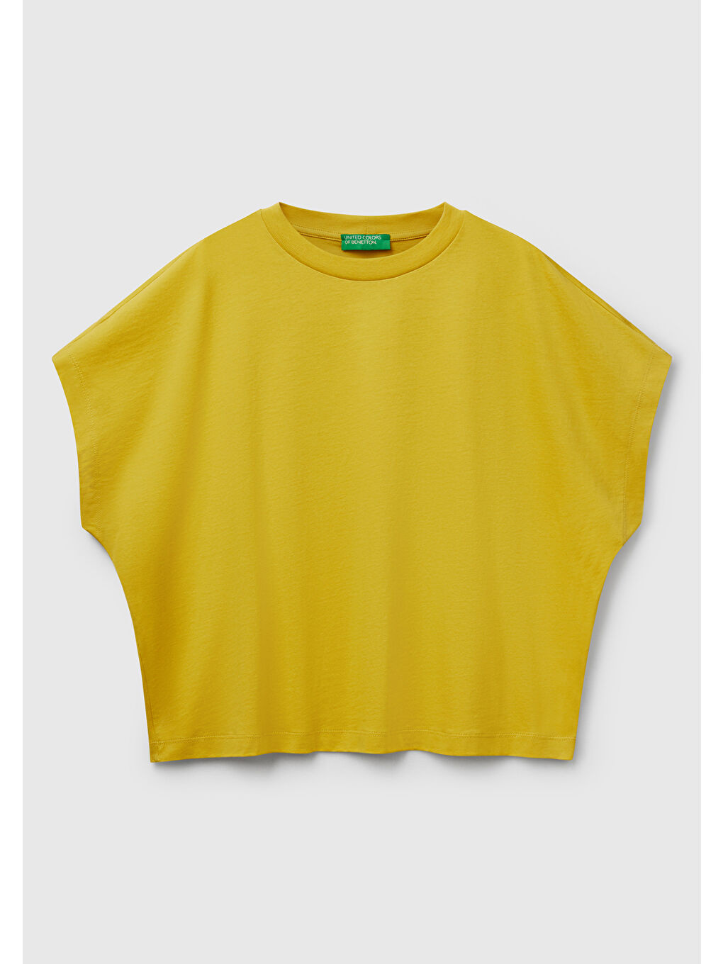 Kadın Sarı %100 Pamuk Kimono Kollu Bisiklet Yaka T-Shirt-1