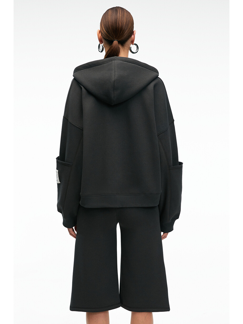 Antrasit VIVIENNE Kadın Metal Fermuarlı Kapüşonlu Kolda Süs Etiket Ve Cep Detaylı ANTRASİT Sweatshirt-4