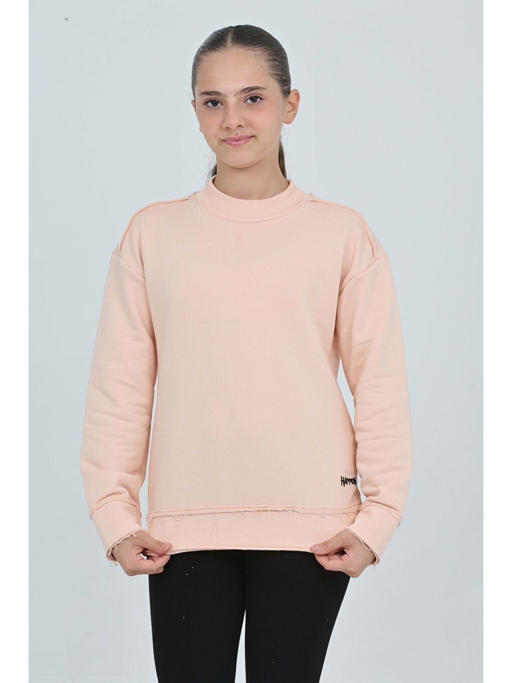 Pembe Kız Çocuk Happen Nakışlı Sweatshırt-4