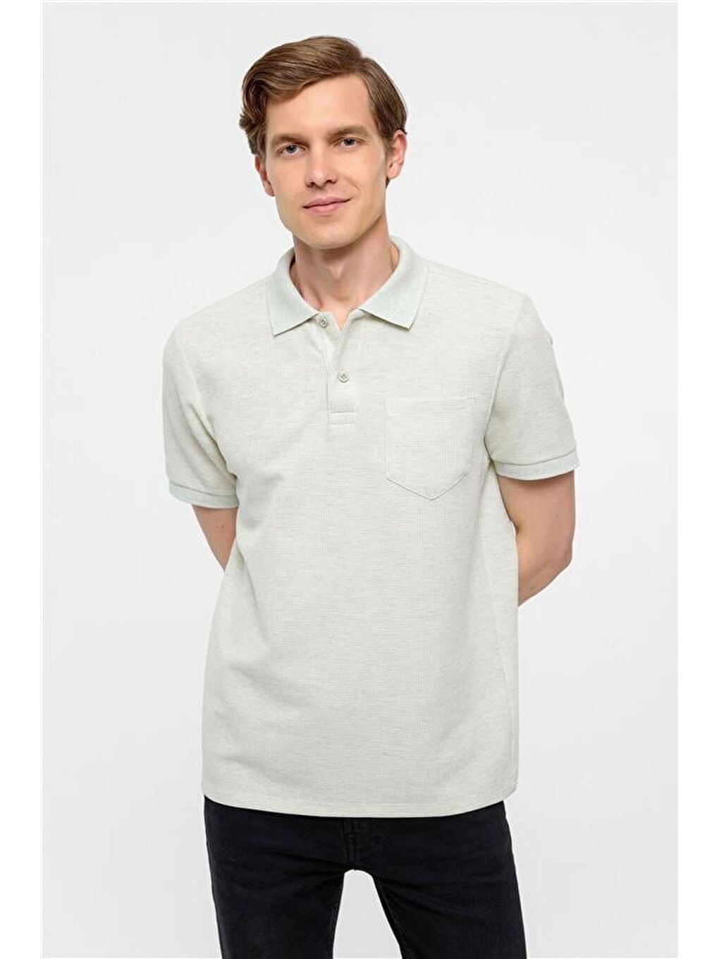 Yeşil Regular Armürlü Polo Yaka Tişört